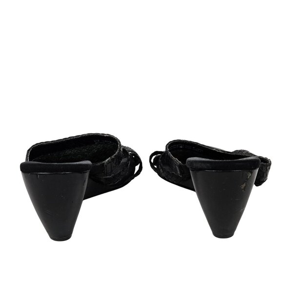 Womens 8.5 Black Leather Open Toe Chunky Heel Slip-on Work Business Casual Comfy - Picture 13 of 15